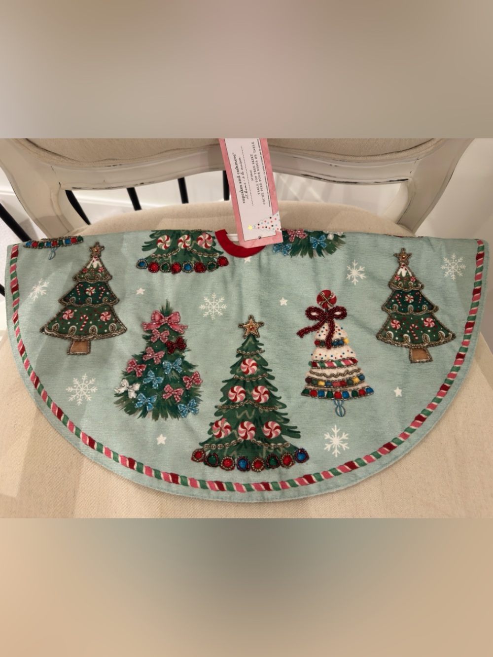 NWT 24” Holiday Embellished Christmas Gum Drop & Candy Tree Skirt - Mint Green